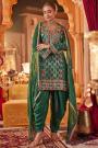 Bottle Green Jacquard Chanderi Silk Embroidered Kurta Set
