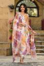 White & Multicolor Cotton Silk Floral Printed Anarkali Set