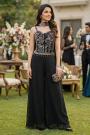 Black Georgette Embroidered Top With Palazzo & Choker Dupatta