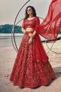 Red Net Embroidered Lehenga Set