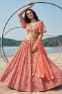 Peach Net Embroidered Lehenga Set