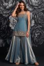 Ice Blue Silk Embroidered Kurti WIth Palazzo & Dupatta