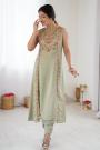 Sage Green Georgette Hand Embroidered Kurta With Pants