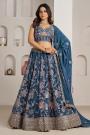 Prussian Blue Crepe Silk Embroidered Lehenga Set