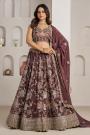 Brown Wine Crepe Silk Embroidered Lehenga Set