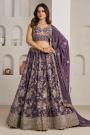 Soft Plum Crepe Silk Embroidered Lehenga Set