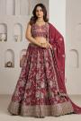Maroon Crepe Silk Embroidered Lehenga Set