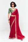 Red Tissue Silk Embroidered Saree With Printed & Embroidered Blouse