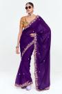 Purple Tissue Silk Embroidered Saree With Printed & Embroidered Blouse