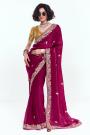 Wine Tissue Silk Embroidered Saree With Printed & Embroidered Blouse
