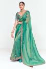 Mint Green Tissue Silk Embroidered Saree With Printed & Embroidered Blouse