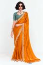 Orange Tissue Silk Embroidered Saree With Printed & Embroidered Blouse