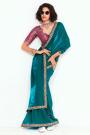 Teal Blue Tissue Silk Embroidered Saree With Printed And Embroidered Blouse