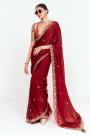 Maroon Embroidered Tisssue Silk Saree With Embroidered And Printed Blouse