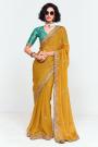 Mustard Yellow tissue Silk Embroidered Saree With Embroidered And Printed Silk Blouse