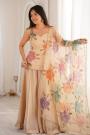 Light Beige Organza Silk Printed And Embroidered Sharara kurta Set