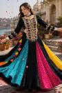 Black And Multicolor Printed And Embroidered Rayon Cotton And Georgette Navratri Lehenga Set