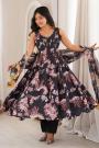 Black Muslin Cotton Printed Anarkali Set