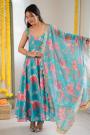 Sky Blue Muslin Cotton Printed Anarkali Set