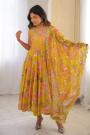 Mustard Yellow Muslin Cotton Printed Anarkali Set