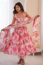 Light Pink Muslin Cotton Printed Anarkali Set