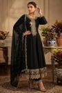 Black Silk Embroidered Anarkali Set