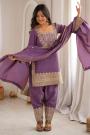 Plum Silk Embroidered Kurta Set