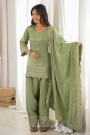 Sage Green Silk Embroidered Kurta Set With Farshi Salwar