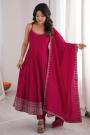 Magenta Pink Chanderi Silk Embroidered Anarkali Dress With Dupatta