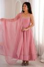 Peach Silk Embellished Anarkali Dress With Dupatta