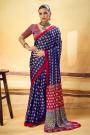 Royal Blue Satin Ajrakh Print Saree