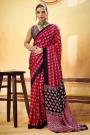 Red Satin Ajrakh Print Saree