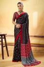 Black Satin Ajrakh Print Saree