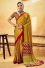 Mustard Yellow Satin Ajrakh Print Saree