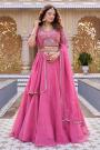 Fuchsia Pink Silk Embroidered Lehenga Set With Belt
