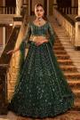 Bottle Green Net Embroidered Lehenga Set