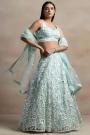 Aqua Blue Net Embroidered Lehenga Set