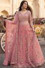 Blush Pink Net Embroidered Anarkali With Skirt & Dupatta