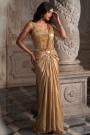 Pre-Draped Champagne Gold Metallic Sheen Satin Silk Dhoti Style Saree With Embroidered Blouse & Belt