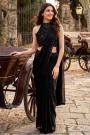 Pre-Drapped Black Georgette Embroidered Saree With Blouse