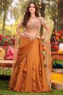 Burnt Orange Georgette Embroidered Lehenga Set With Dupatta Style Cape