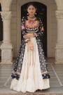 Black & Multicolor Georgette Printed & Embroidered Kurti Blouse With Ivory Cotton Skirt Chaniya Choli Set
