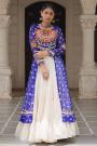 Royal Blue & Multicolor Georgette Printed & Embroidered Kurti Blouse With Ivory Cotton Skirt Chaniya Choli Set
