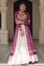 Plum & Multicolor Georgette Printed & Embroidered Kurti Blouse With Ivory Cotton Skirt Chaniya Choli Set
