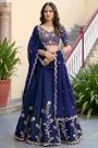 Royal Blue Silk Embroidered Lehenga Set