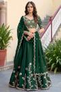 Dark Green Silk Embroidered Lehenga Set