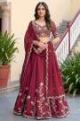 Maroon Silk Embroidered Lehenga Set