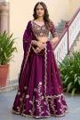 Berry Wine Silk Embroidered Lehenga Set