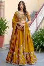 Mustard Silk Embroidered Lehenga Set
