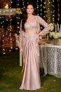 Rose Gold Pink Satin Silk Hand Embroidered Dhoti Skirt With Blouse & Jacket
